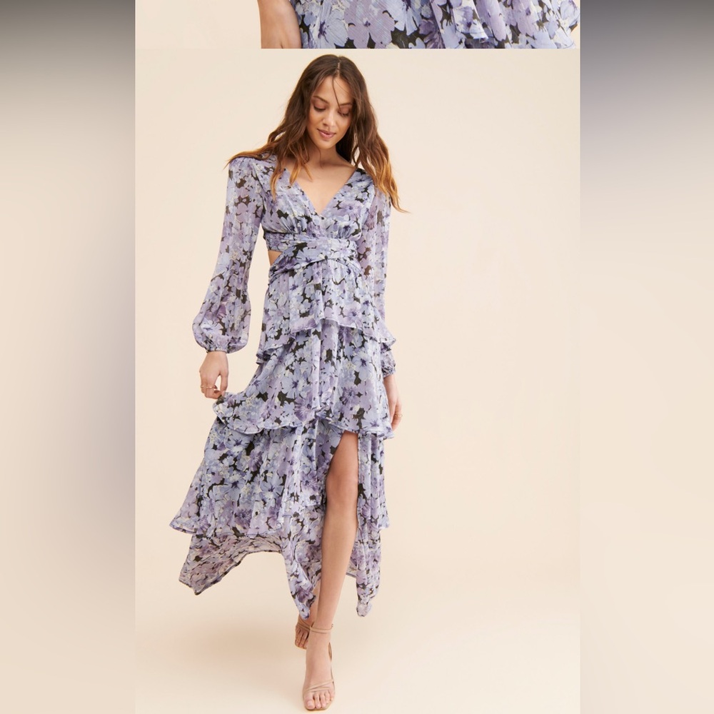 ASTR the Label. ANORA MAXI DRESS IN BLACK & PURPLE FLORAL